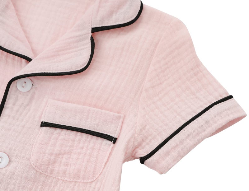 JWWN Kids Short Sleeve Pajama Set 100% Cotton Button Down Sleepwear Big Girls Summer Soft Lounge Set (Pink,9Years) - Image 4